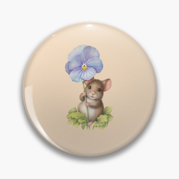 Item preview, a sweet, wide-eyed little mouse with soft, fuzzy fur clings gently to the stem of a large blue pansy flower designed and sold by 123ks.