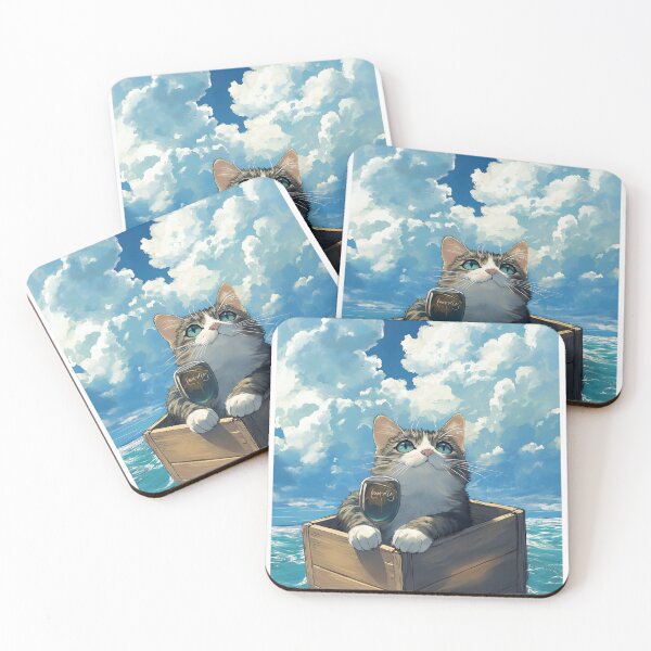Item preview, Anime cat sea and clouds, dreamlike fantasy wallpaper  designed and sold by bas19101.