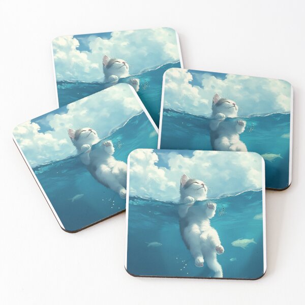 Item preview, Anime cat sea and clouds, dreamlike fantasy wallpaper  designed and sold by bas19101.