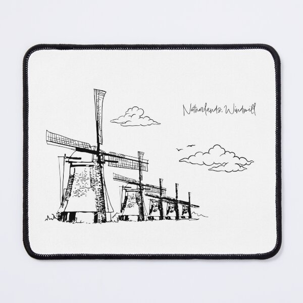 Item preview, Netherlands, Windmills Line Art - Minimalist Dutch Landscape Illustration designed and sold by Art of Ngu.