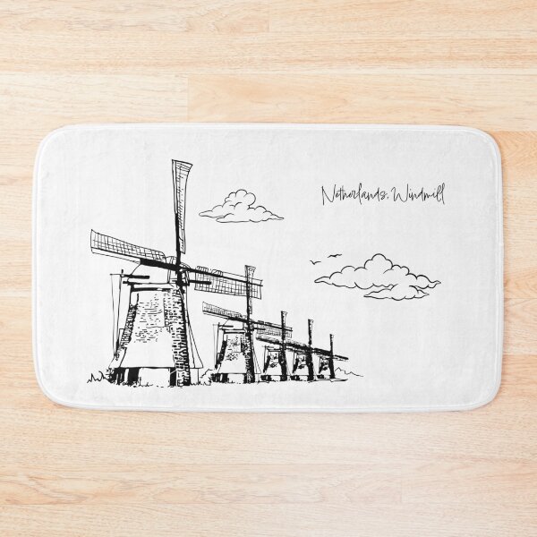 Item preview, Netherlands, Windmills Line Art - Minimalist Dutch Landscape Illustration designed and sold by Art of Ngu.