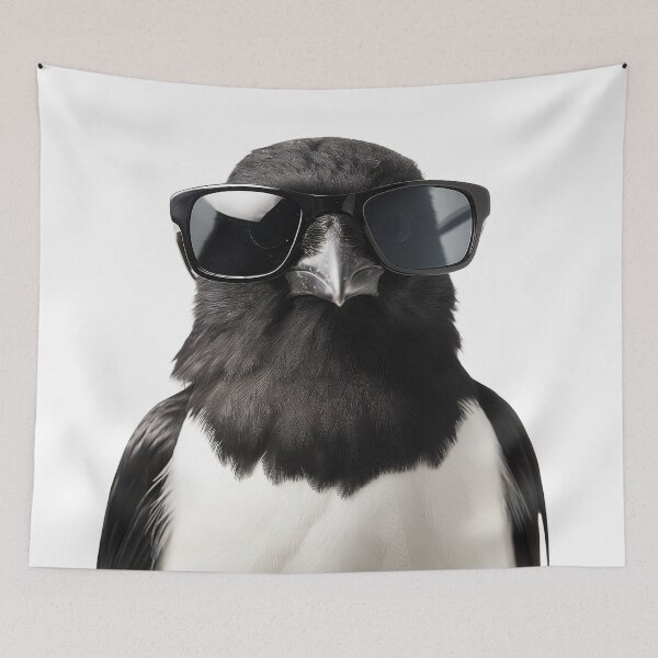 Item preview, Funny cool Magpie bird wearing sunglasses designed and sold by LazyOwlStore.