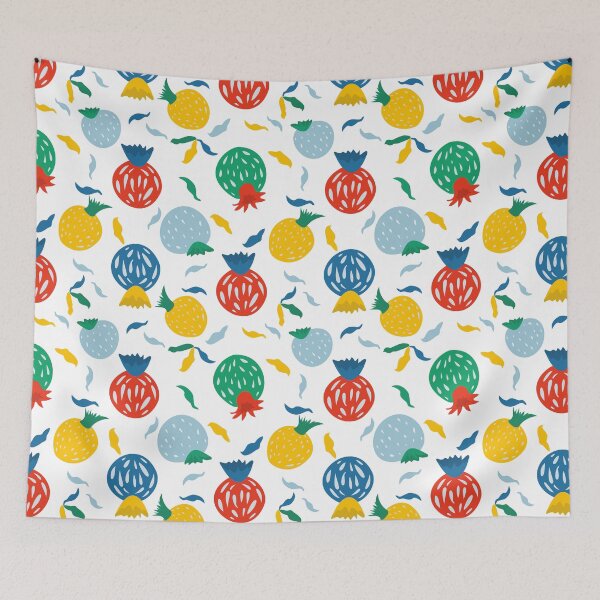 Item preview, Bright and lively repeating pattern showcasing stylized pineapples and colorful shapes. designed and sold by olenapetol.