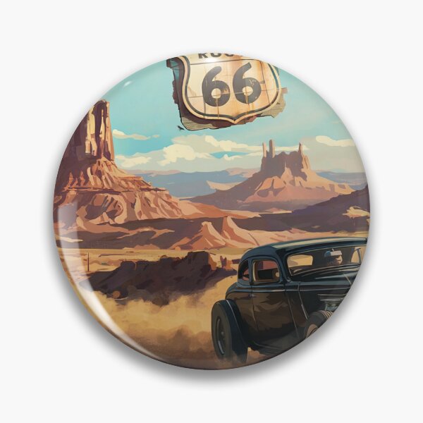 Item preview, 1930s hot rod speeding down Route 66 designed and sold by Random Designs.