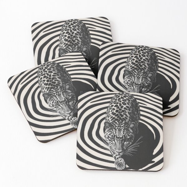 Item preview, Stylized black and white leopard walking on intricate spiral pattern  designed and sold by olenapetol.