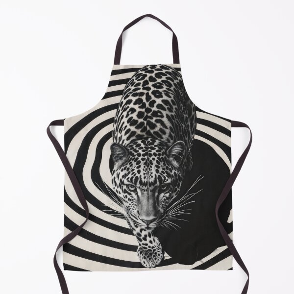 Item preview, Stylized black and white leopard walking on intricate spiral pattern designed and sold by olenapetol.