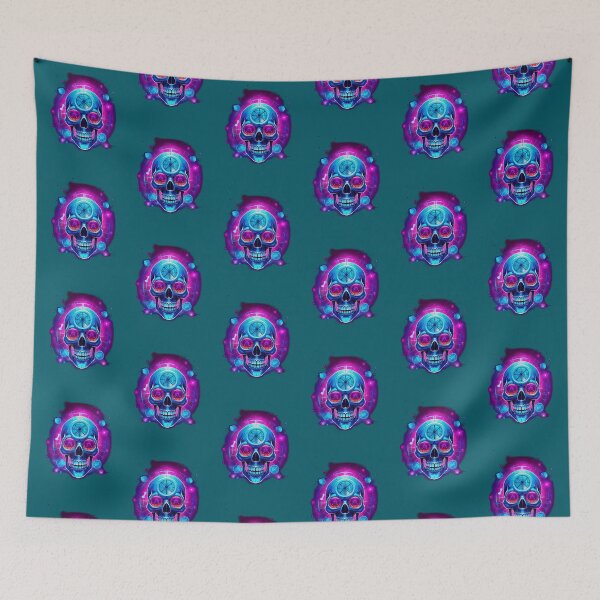 Item preview, Strapped Psychedelic Skull – Neon Cyberpunk Art designed and sold by TrippyFest.