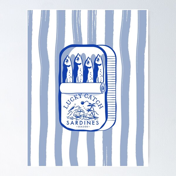Item preview, Tin of Sardines | Blue & White Vintage Food Design Fisherman Aesthetic  designed and sold by KittyStrand.