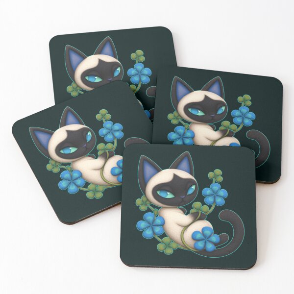 Item preview, Cute Enchanted Siamese Cat with Lucky Clover – Whimsical Digital Art designed and sold by Tabble-Dabble.