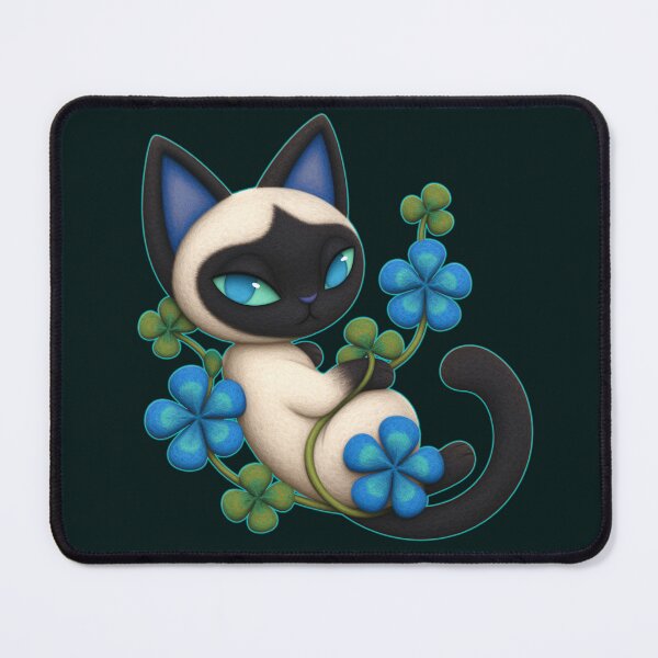 Item preview, Cute Enchanted Siamese Cat with Lucky Clover – Whimsical Digital Art designed and sold by Tabble-Dabble.
