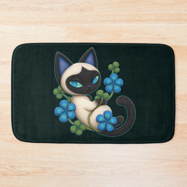 Item preview, Cute Enchanted Siamese Cat with Lucky Clover – Whimsical Digital Art designed and sold by Tabble-Dabble.