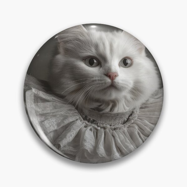 Item preview, White cat wearing an elaborate ruffled collar reminiscent of attire from the Renaissance or Baroque period designed and sold by Julia Shepeleva.