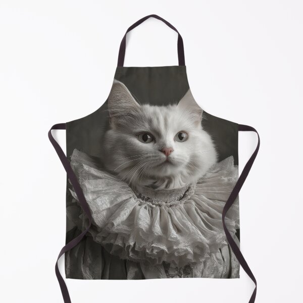 Item preview, White cat wearing an elaborate ruffled collar reminiscent of attire from the Renaissance or Baroque period designed and sold by Julia Shepeleva.