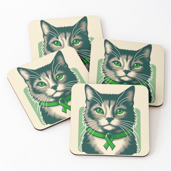 Item preview, Retro Cat with Green Awareness Ribbon designed and sold by HealthCoreCommunity.