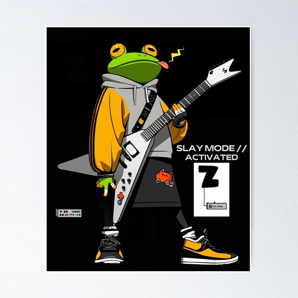 Artikel-Vorschau von Slay-Modus aktiviert – Gamer Guitar Frog 2099, designt und verkauft von Void & Valor.