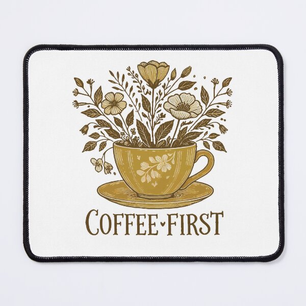 Item preview, Coffee First Floral Flowers Cottagecore Style designed and sold by LuminOrb.