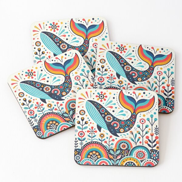 Item preview, Scandinavian Folk Art Rainbow Animals - Cute Colourful Humpback Whale by heidiannemorris designed and sold by FOLK ART FUSION by heidiannemorris.