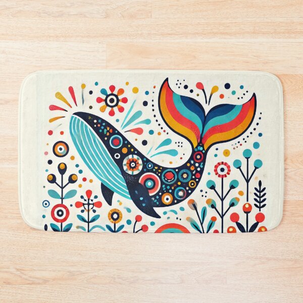 Item preview, Scandinavian Folk Art Rainbow Animals - Cute Colourful Humpback Whale by heidiannemorris designed and sold by FOLK ART FUSION.