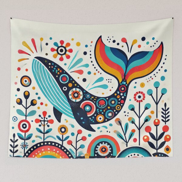 Item preview, Scandinavian Folk Art Rainbow Animals - Cute Colourful Humpback Whale by heidiannemorris designed and sold by FOLK ART FUSION by heidiannemorris.
