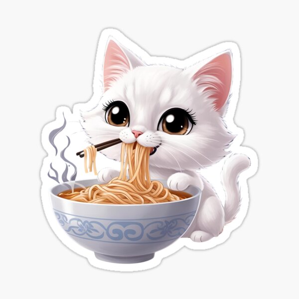 Item preview, Adorable Fluffy Cat with Noodles designed and sold by GrafiShop.