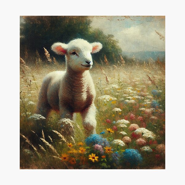 Item preview,  "Lamb in a Wildflower Meadow" designed and sold by mustardseed-410.