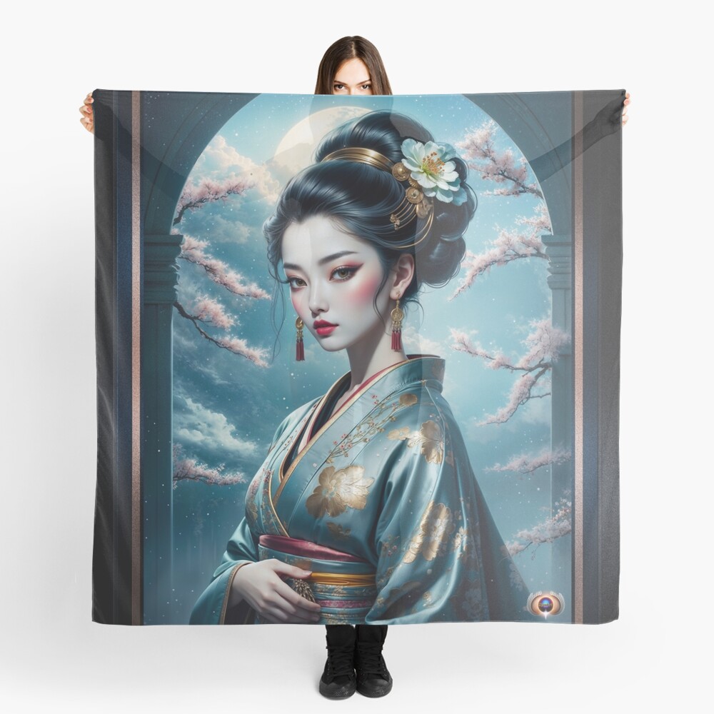 Yuriko Hanamizu In Moonlit Serenity Surrounded By Blossoms AI Concept Art by Xzendor7 | Beauty By Moonlight 4 Yuriko Hanamizu In Moonlit Serenity Surrounded By Blossoms Enchanting AI Concept Art by Xzendor7 Decorative Art Print Ladies Scarf