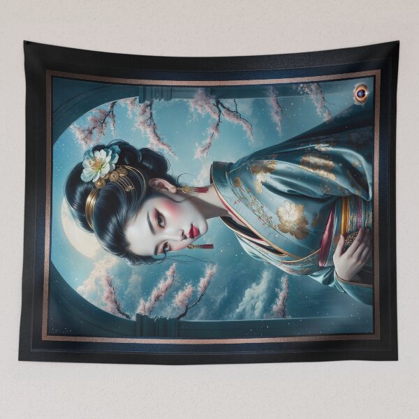 Item preview, Yuriko Hanamizu In Moonlit Serenity Surrounded By Blossoms Enchanting AI Concept Art by Xzendor7 designed and sold by Xzendor7 Digital Art Creations.