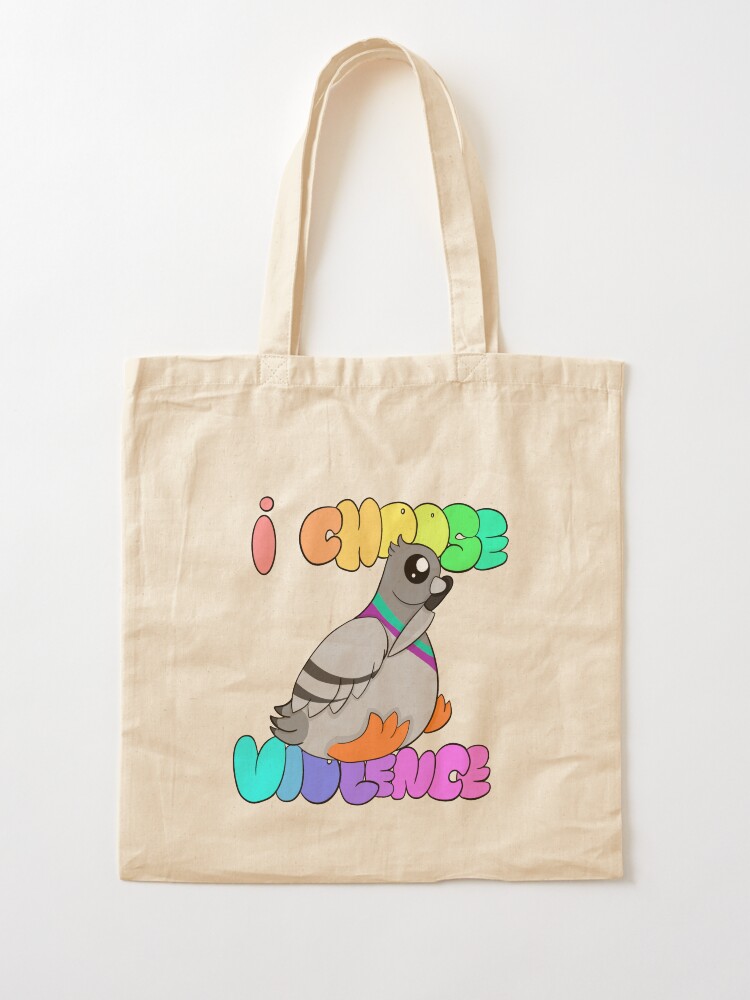 Thumbnail 2 of 5, Tote Bag, I choose violence pigeon white variation designed and sold by CreationsByFey.