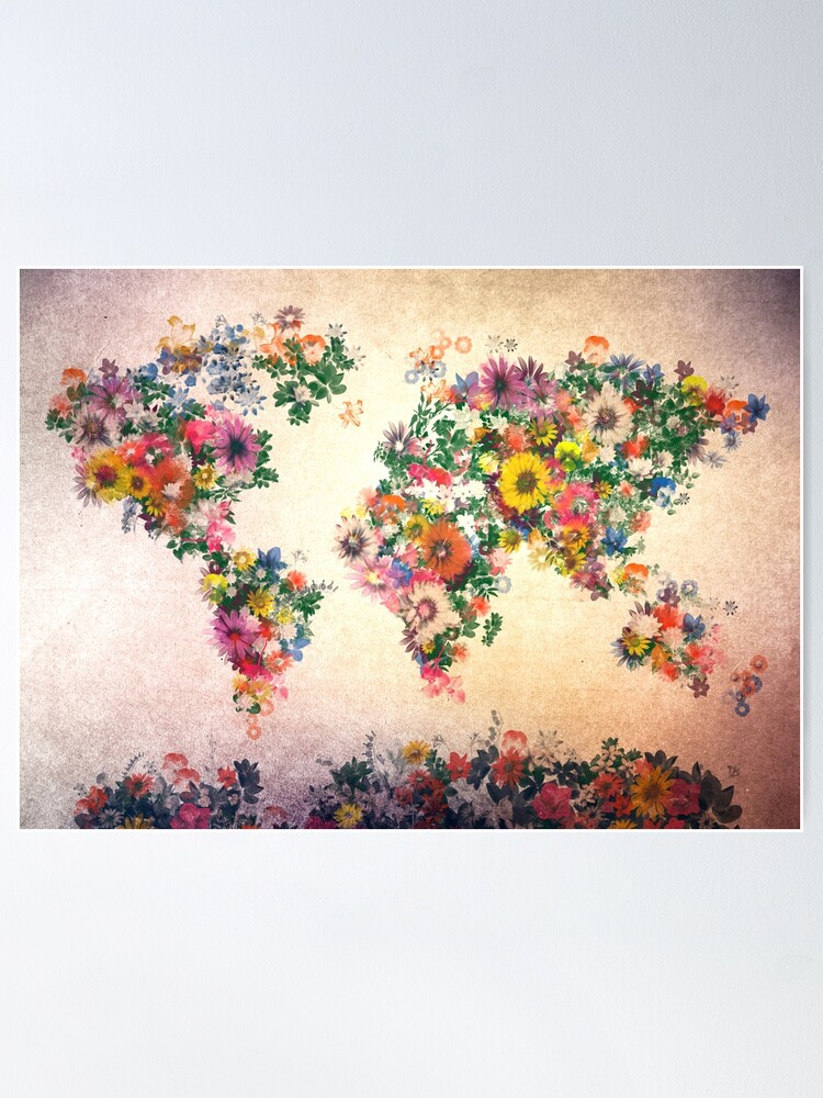 Alternate view of world map floral 4 Poster