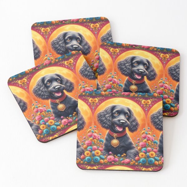 Item preview, Cocker spaniel black puppy with flowers designed and sold by Coolparrotgirl.