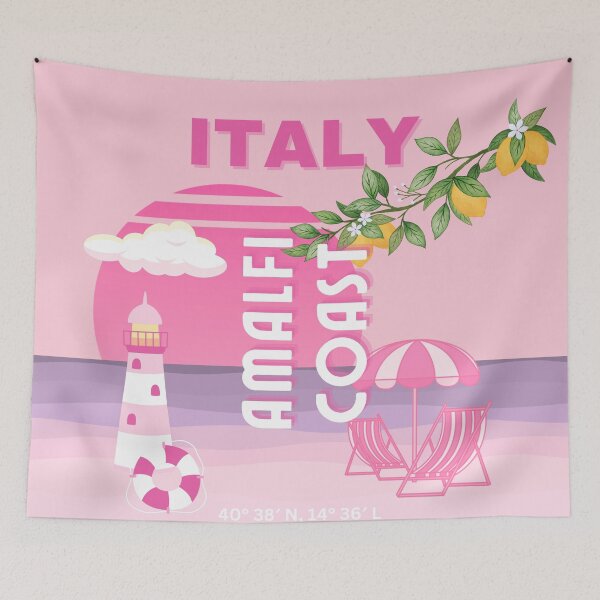 Item preview, Amalfi Coast, Preppy Travel, Pink designed and sold by Magic Love Art Print.