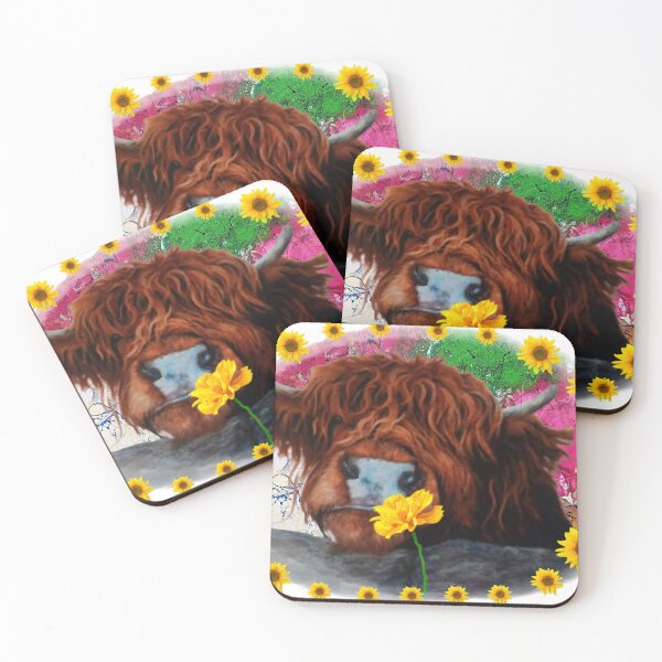 Item preview, Highland cow, sunflowers, yellow flowers,  designed and sold by NessArtByEwa.