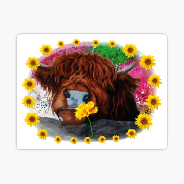 Item preview, Highland cow, sunflowers, yellow flowers,  designed and sold by NessArtByEwa.