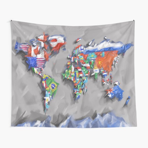 world map flags 3 Tapestry