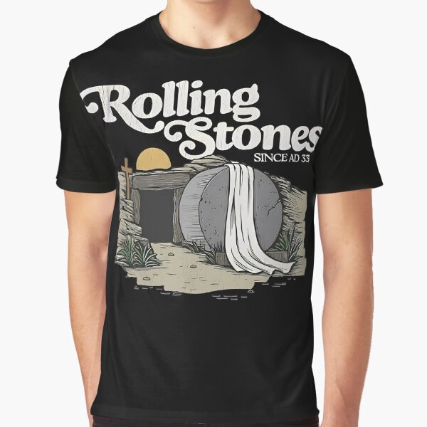 Vista previa del artículo con la obra «Camiseta de color con Jesús de Pascua, Rolling Stones: Resucitó desde el 33 d. C., Tumba de la Resurrección Cristiana», diseñado y vendido por LittleNhutton.