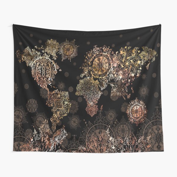 world map mandala gold Tapestry