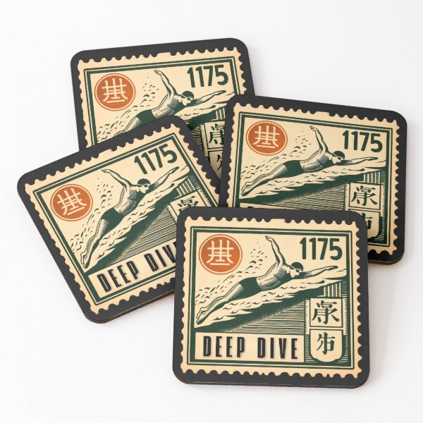 Item preview, Deep Dive Swimming Vintage Postage Stamp Retro Aesthetic Design designed and sold by No1RetroStamps.