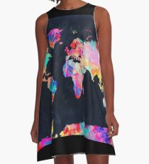 Weltkarte Aquarell 2 A-Linien Kleid