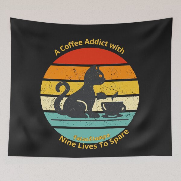 Item preview, A Coffee Addict With Nine Lives To Spare Retro t-shirt & Gifts  designed and sold by FatsaStampa.