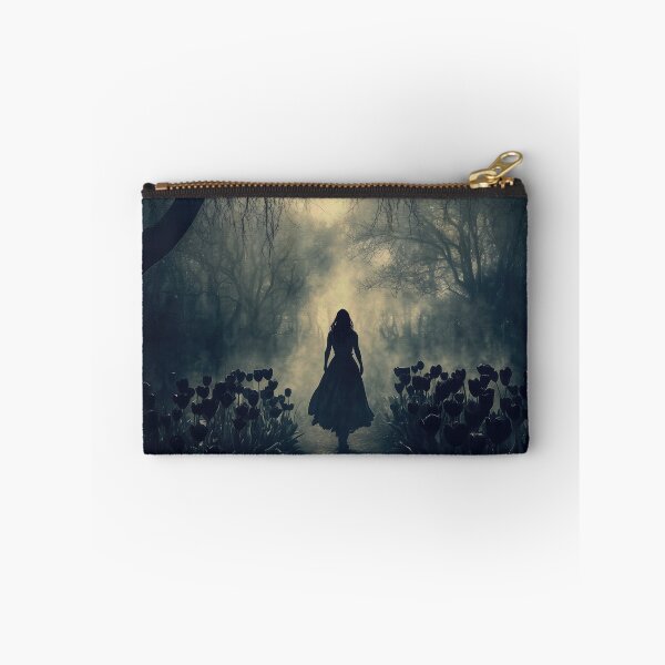 Item preview, Gothic Forest Path – Dark Fantasy Girl in Mist, Enchanted Woods Art Print designed and sold by casauslu.