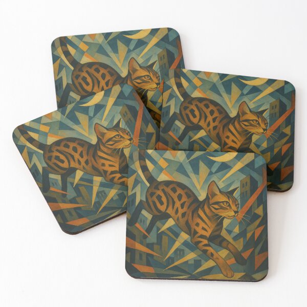 Item preview, Leaping Bengal Cat – Vorticist Cityscape Art designed and sold by LesChatsArt.