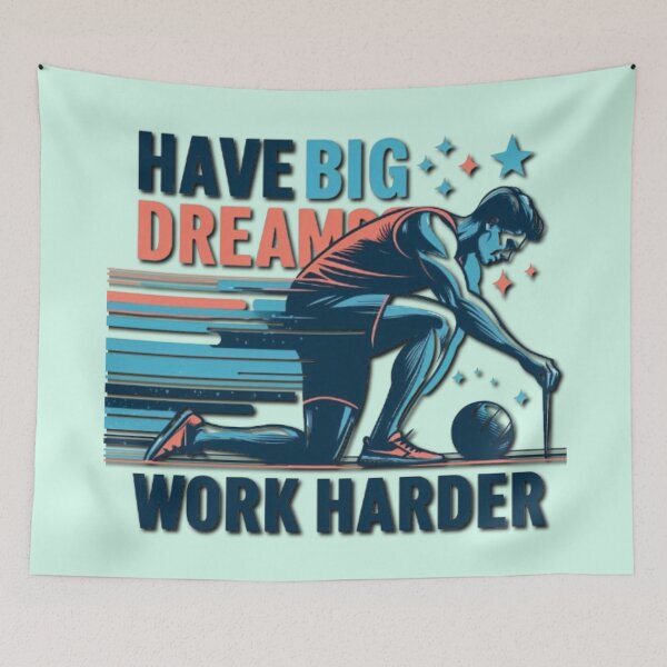 Item preview, Banner symbol athlete with slogan: Have big dreams, work harder designed and sold by JaroDesign2023.