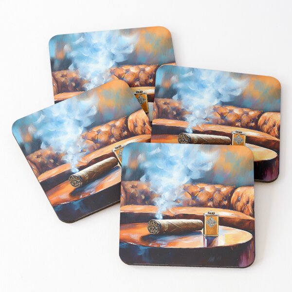 Item preview, Indulge in Luxury - Hand Rolled Cigar, Elegant Lounge Ambiance and Leather Couch Abstract Digital AI Art designed and sold by OlfactoART Studio.