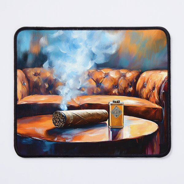 Item preview, Indulge in Luxury - Hand Rolled Cigar, Elegant Lounge Ambiance and Leather Couch Abstract Digital AI Art designed and sold by OlfactoART Studio.