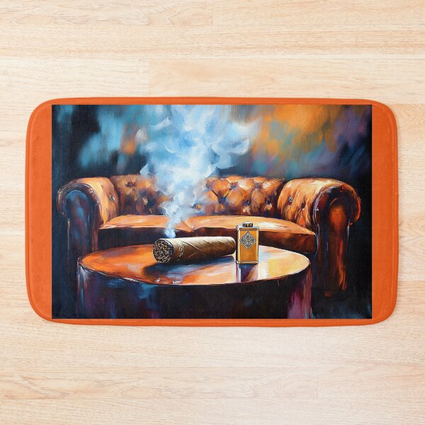 Item preview, Indulge in Luxury - Hand Rolled Cigar, Elegant Lounge Ambiance and Leather Couch Abstract Digital AI Art designed and sold by OlfactoART Studio.