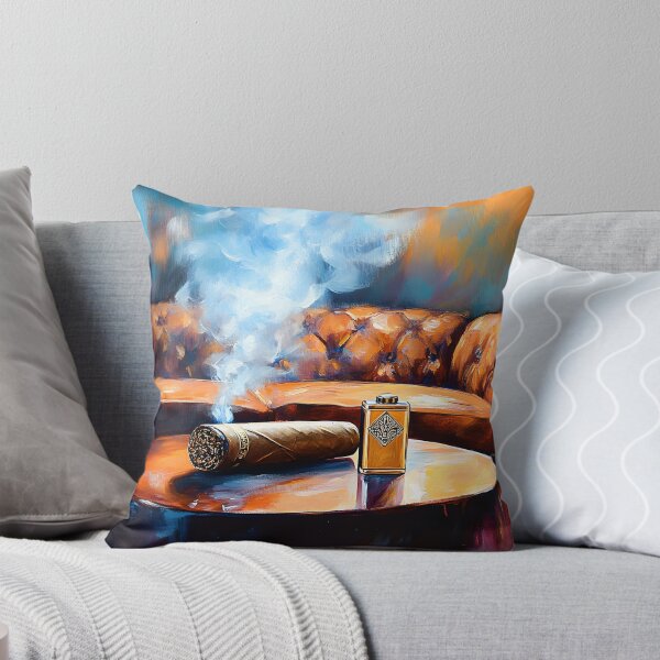 Item preview, Indulge in Luxury - Hand Rolled Cigar, Elegant Lounge Ambiance and Leather Couch Abstract Digital AI Art designed and sold by OlfactoART Studio.