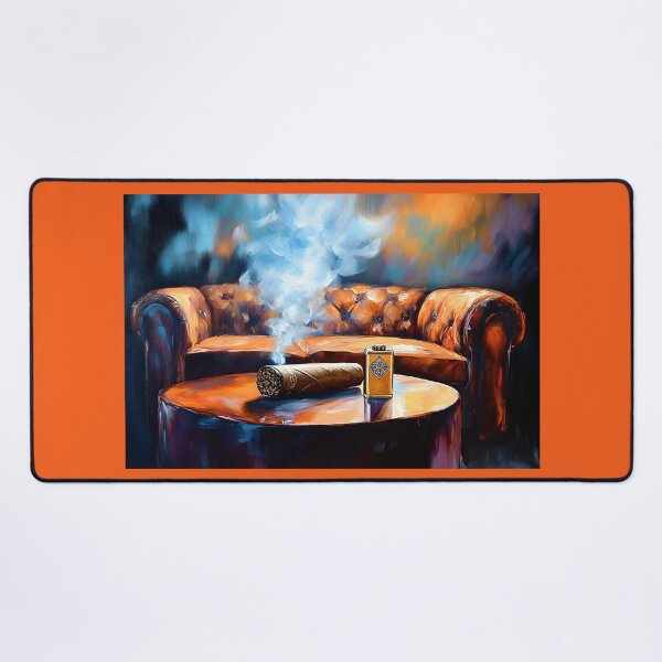Item preview, Indulge in Luxury - Hand Rolled Cigar, Elegant Lounge Ambiance and Leather Couch Abstract Digital AI Art designed and sold by OlfactoART Studio.