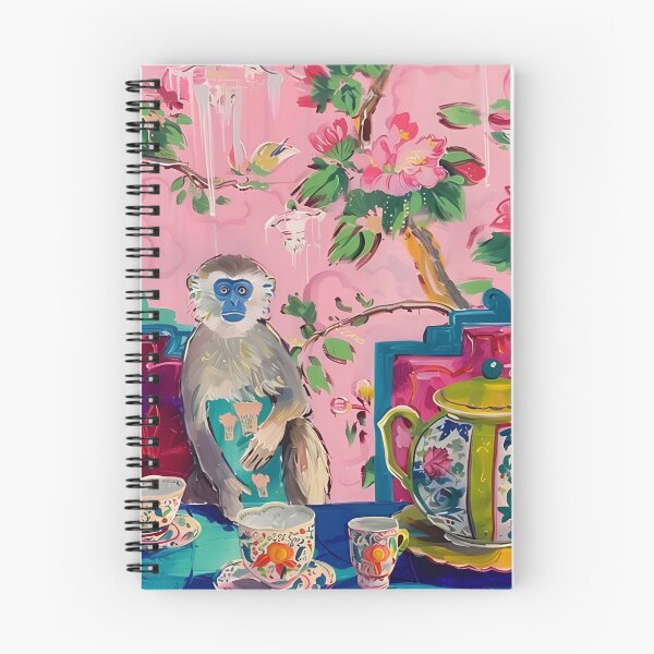 Item preview, Grandmillennial art, Monkey in pink and green chinoiserie interior designed and sold by SophieClimaArt.