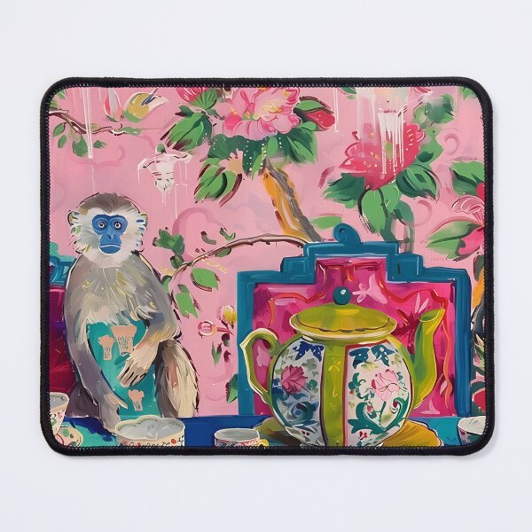 Item preview, Grandmillennial art, Monkey in pink and green chinoiserie interior designed and sold by SophieClimaArt.