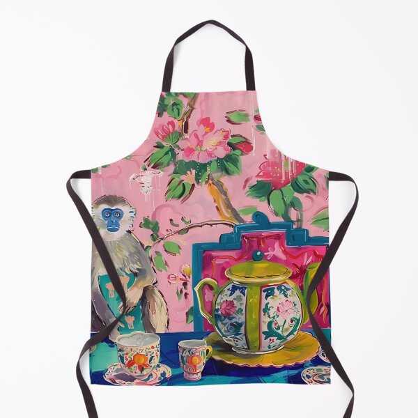 Item preview, Arte grandmillennial, Mono en un interior chinoiserie rosa y verde designed and sold by SophieClimaArt.